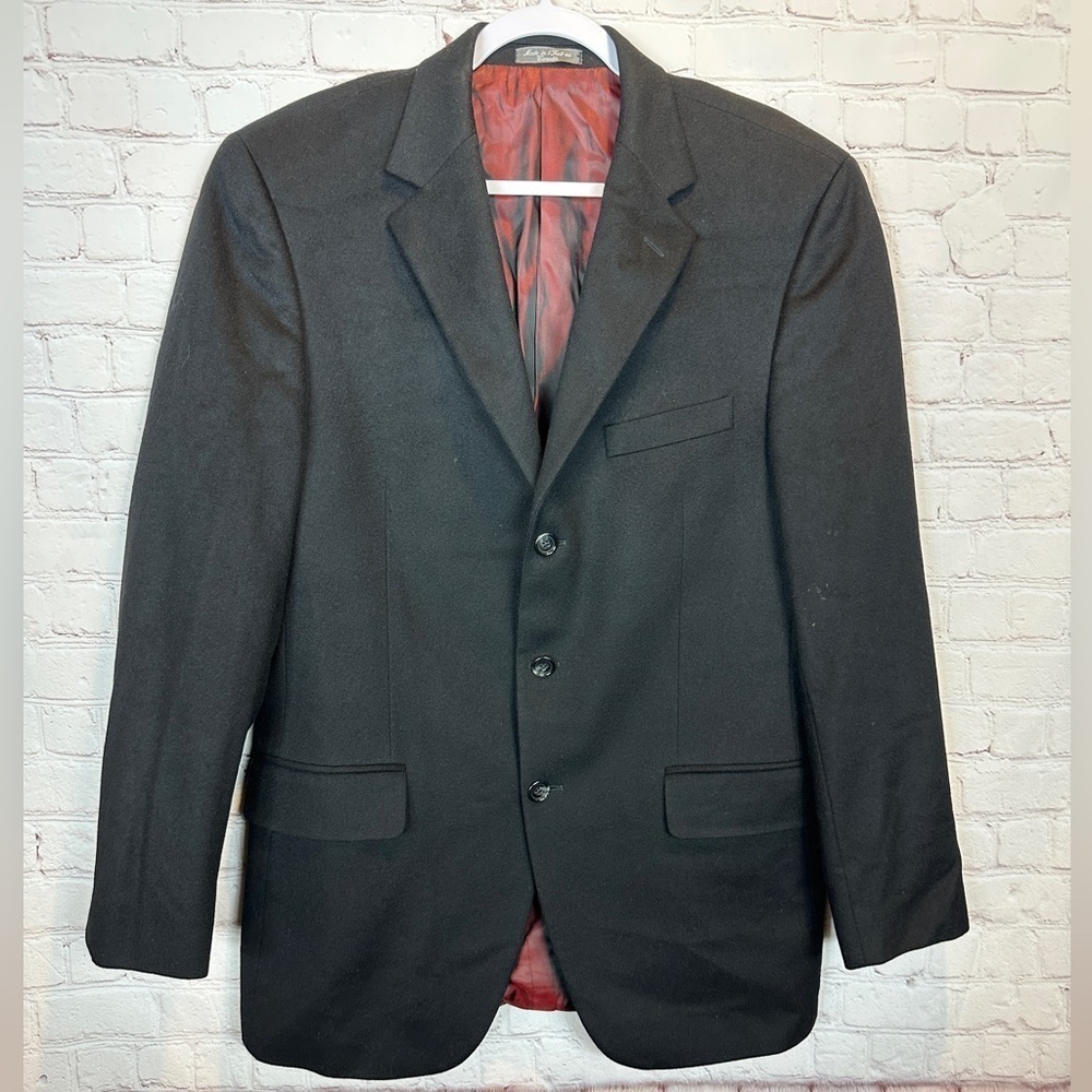 BACHRACH BLAZER Sports Coat SIZE 42 L-T 100%‎ CASHMERE MADE IN CANADA, black